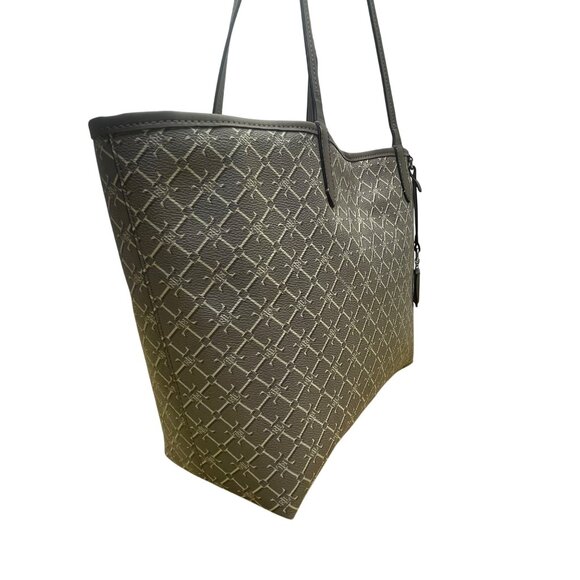 Lauren Ralph Lauren Women’s Gray Monogram Faux Leather Shoulder Straps Tote Bag - Picture 4 of 16